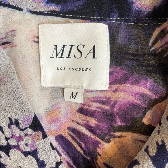 MISA Los Angeles Floral Purple Buttoned Down Collared Women's Top Blouse Medium - Picture 5 of 9